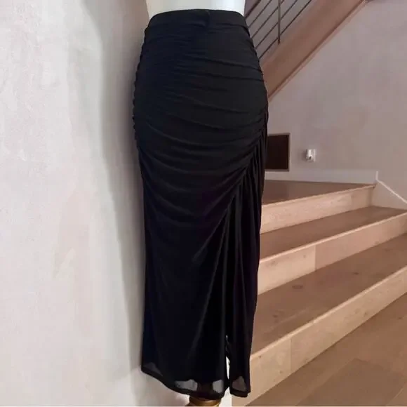 House of Harlow 1960 Black Ruched Mesh MIDI Skirt size XS - Picture 2 of 10